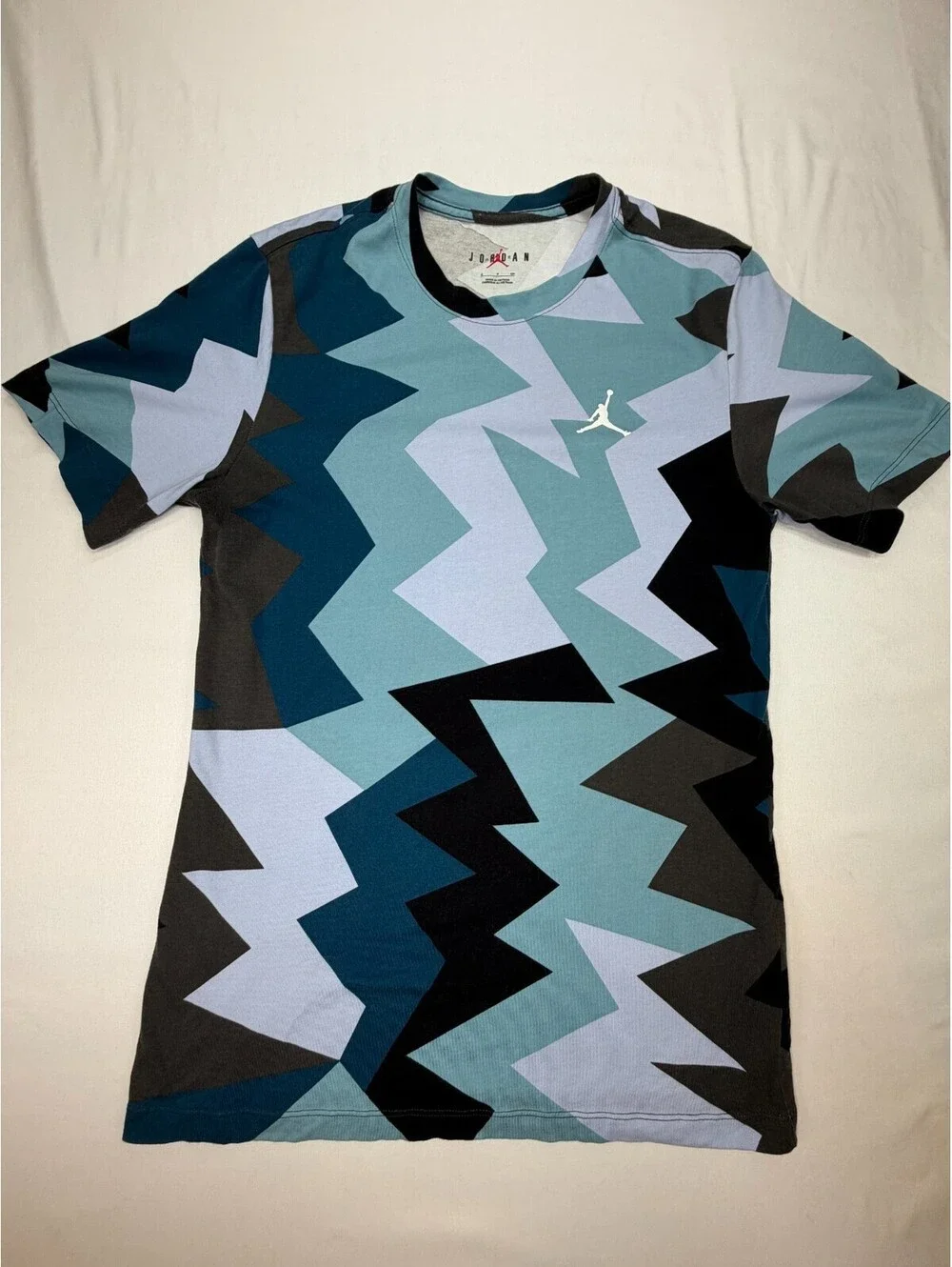 Air Jordan Men's T-Shirt Short Sleeve Flight MVP All Over Print Tee Size S Blue